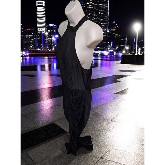 AX Paris Black Halter Maxi Dress, Size 12 - Ruched Draped Evening Gown - Picture 2 of 13